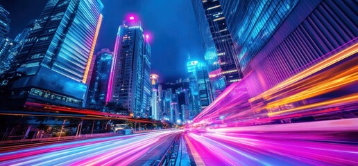 Neon Cityscape: Vibrant Night in Hong Kong