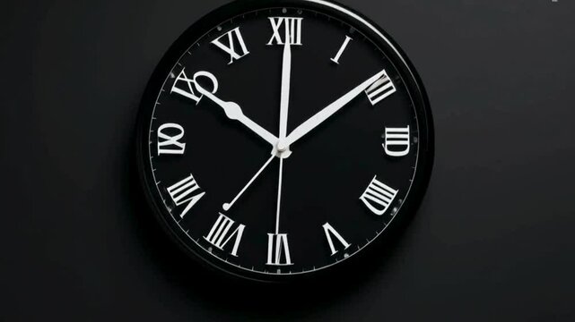 Black Wall Clock with Roman Numerals Showing 10:10

