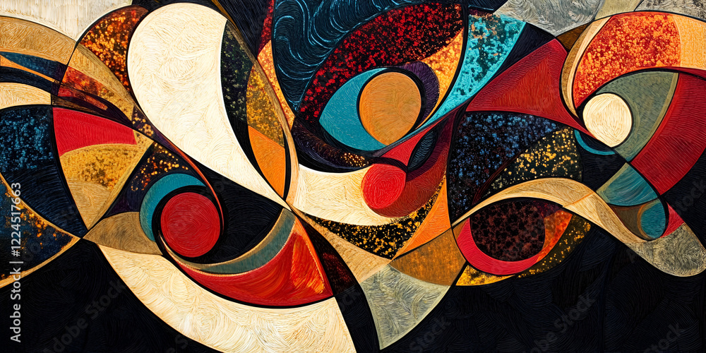 Poster abstract symphony: a vibrant and dynamic abstract painting, rich in texture and color, features swir