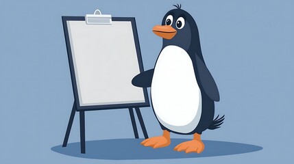 Cute Penguin Presentation:  A charming illustration of a penguin giving a presentation using a whiteboard.