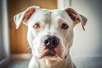 Obraz premium Close-Up Portrait of a White Pit Bull Dog - Studio Shot