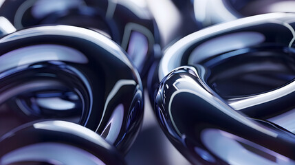 Abstract close-up of glossy interconnected rings, showcasing smooth curves and reflections.