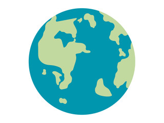 Depicts a simple map of continents in green on a blue ocean background. Ideal for education, geography, environmental awareness, childrens learning, global themes. Simple and clean style