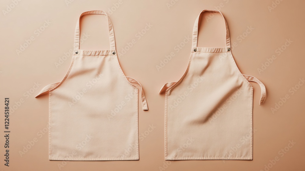 Poster two peach aprons displayed symmetrically on a matching background with a clean minimalist aesthetic