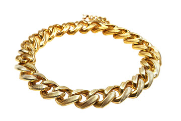 Obraz premium Golden chain necklace with intricate links, showcasing elegance and style in contemporary jewelry design for special occasions isolated on transparent background