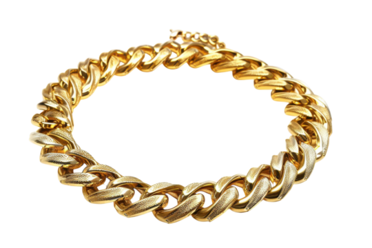 Golden chain necklace with intricate links, showcasing elegance and style in contemporary jewelry design for special occasions isolated on transparent background