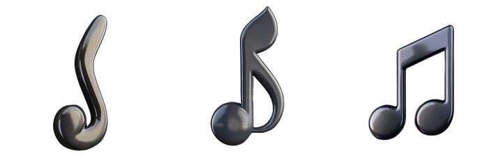 Set of a, Music note icon, cartoon style, simple design, isolated on a transparent background.