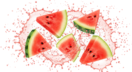watermelon with watermelon juice splash isolated on transparent background
