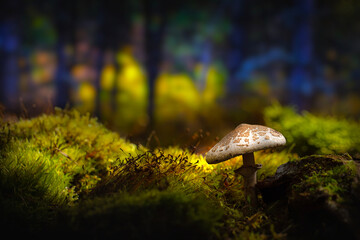 A nature photo featuring mushrooms, one of the most wonderful creatures in the world. Nature background.
