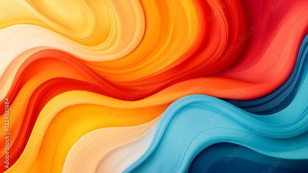 Poster the image contains abstract waves of warm and cool colors, transitioning smoothly from creamy off-wh