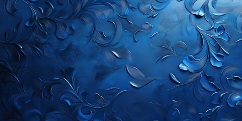 Abstract blue paint strokes background texture, floral and leaf pattern