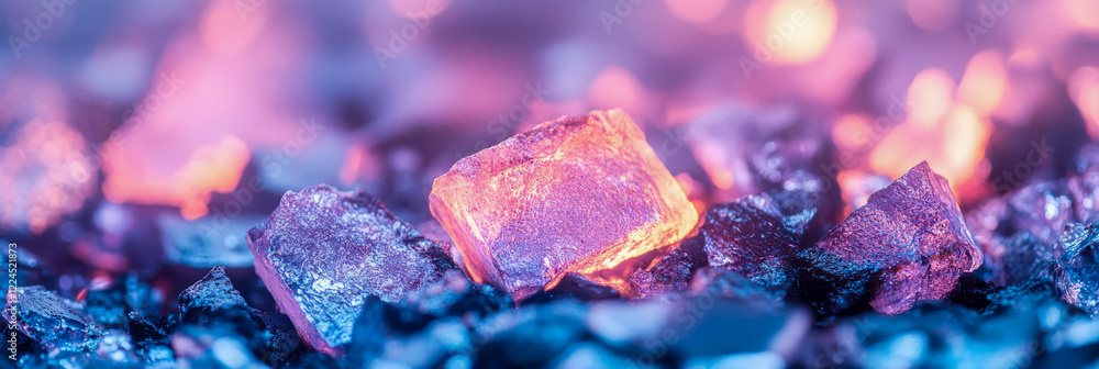 Poster glowing embers in a fiery setting: abstract macro shot of illuminated coal