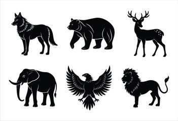 Set of animals silhouette on white background