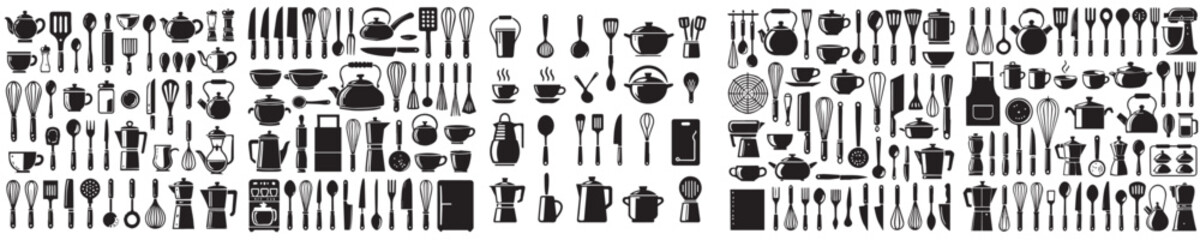 Vector collection of kitchen equipment silhouettes