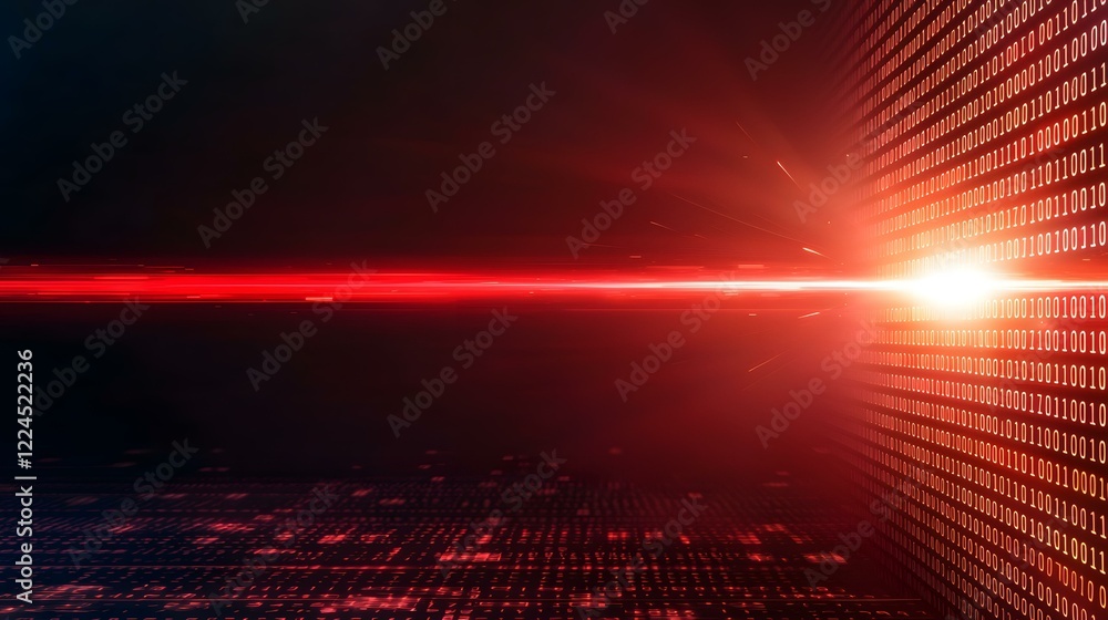 Aufkleber a glowing red binary code wall is depicted, with a bright red light streak emanating from its center