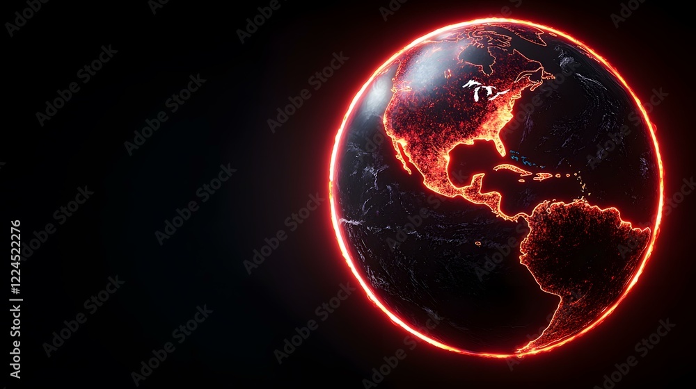 Poster the image contains a digital rendering of planet earth, primarily showing the americas. the earth is