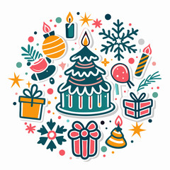 Festive Christmas cake & gifts circle.