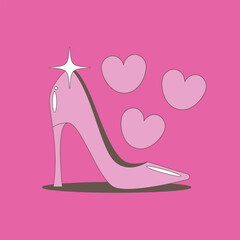 Minimalistic Valentine’s Day with hearts, women's shoes, romantic symbols, and pink-red tones. Perfect for cards, social media, web, and print design. Flat vector illustration.