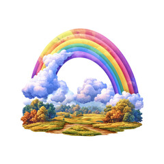 Magical Rainbow Arching Over Autumnal Landscape
