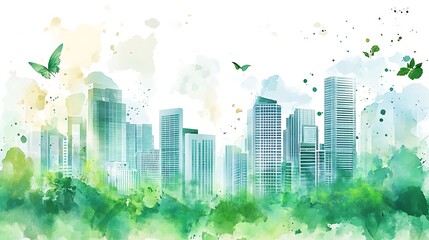 Eco-Cityscape: A Watercolor Dream of Sustainable Urban Living