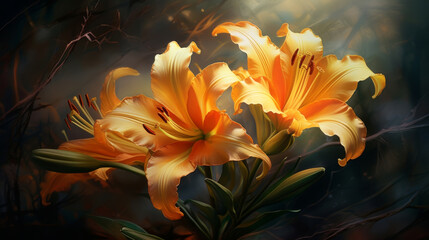 Close-up of a bright orange day lily flower in full bloom, showcasing delicate petals and natural beauty