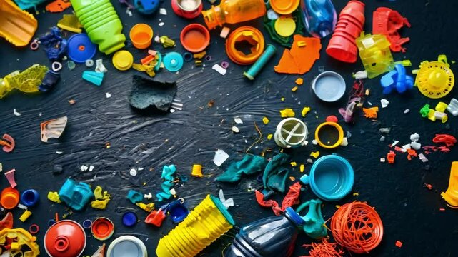 Creative art supplies spread across table in vibrant motion