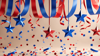 Fototapeta premium Labor Day Festive Background with Ribbons and Confetti