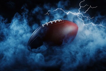 Dramatic Football Surrounded by Dark Fog and Electric Lightning