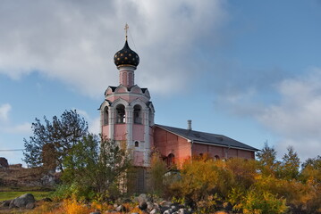 Russia, Ustie. October 06, 2018. Architecture of the Spaso-Kamenny Monastery on the Kamenny Island...