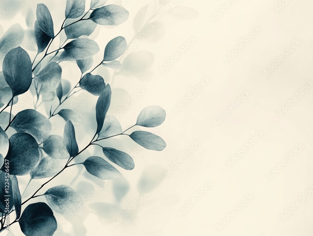 Poster elegant eucalyptus branch with soft shadows on a light background for a natural design