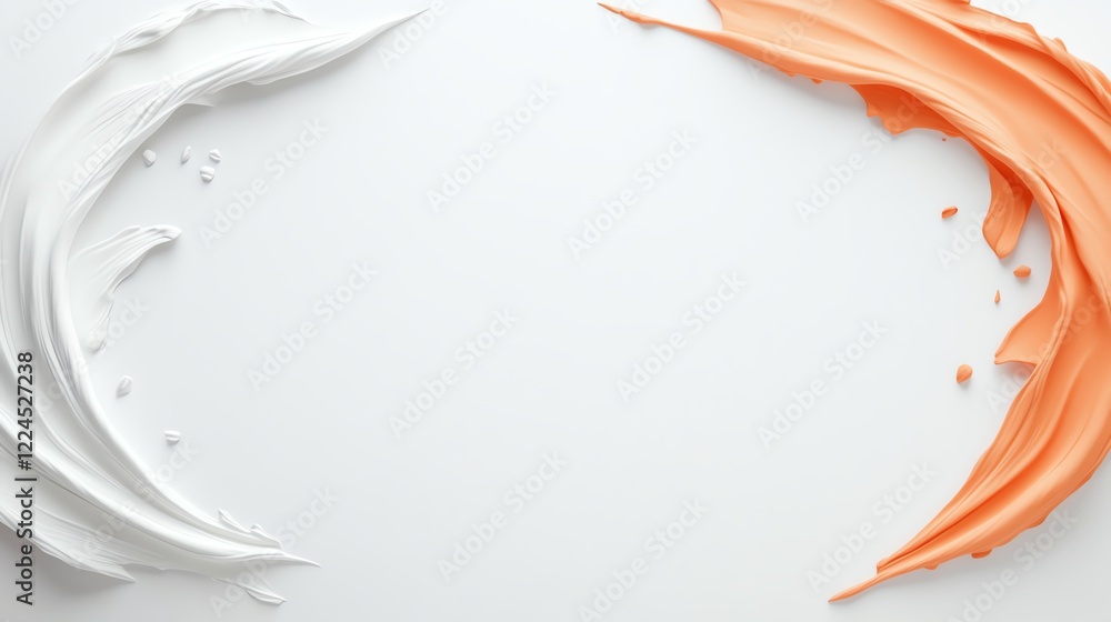 Poster minimalist white and orange paint swirls on blank background creating dynamic composition for creati