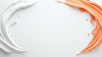 Minimalist white and orange paint swirls on blank background creating dynamic composition for creative design projects.