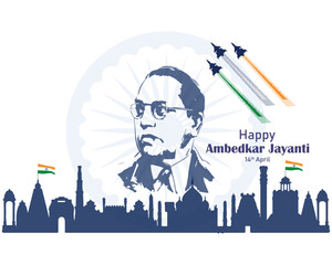 Indian freedom fighter Dr. Babasaheb Bhimrao Ambedkar Jayanti 14 April, Ambedkar Vector, and Typography.
