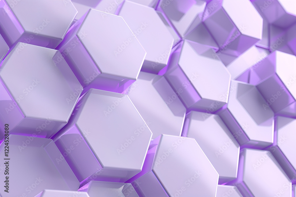 Poster geometric pattern of hexagonal shapes in light purple with reflective surfaces creates a modern and 