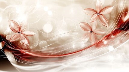 Abstract Floral Design With Swirling Red Lines and Soft Hues