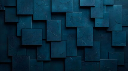Dark teal geometric pattern, 3D cubes, layered squares, abstract background, textured surface, deep blue-green hues, architectural design, minimalist aesthetic, shadow and depth, repeating shapes