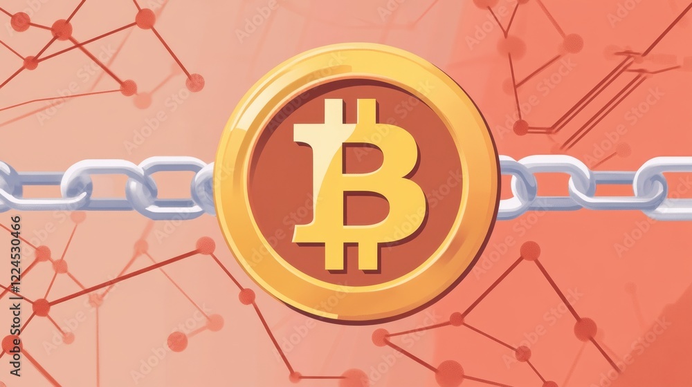 Aufkleber bitcoin cryptocurrency symbol with chain and abstract background