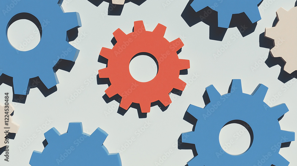 Aufkleber interlocking gears: an abstract image featuring a collection of colorful cogwheels, each with a uniq