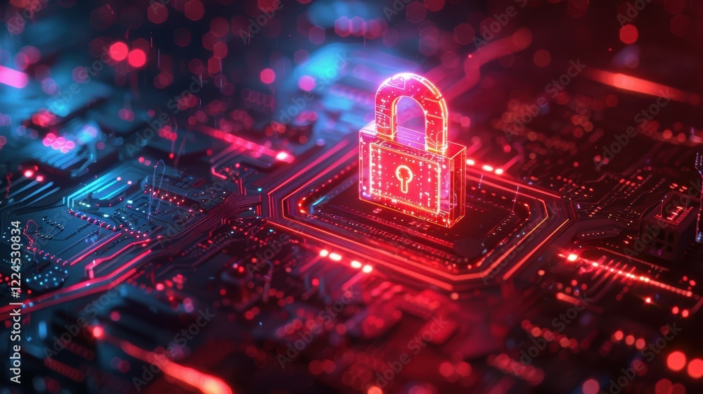 Poster digital security lock virtual space 3d graphic cyber environment close-up data protection concept