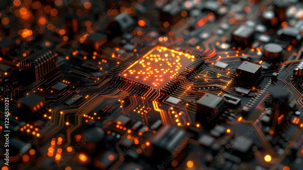 Poster futuristic ai circuit design lab innovative digital artwork in a complex environment