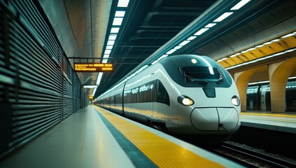 Fototapeta premium High-Speed Train Arriving at Modern Station