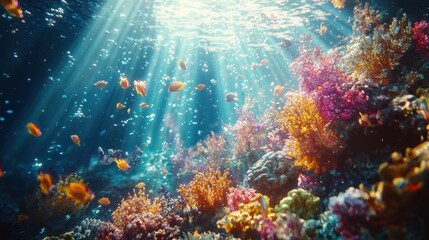 Fototapeta premium Vibrant Underwater Paradise: A Coral Reef's Sunlit Majesty