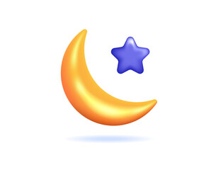 illustration of a golden crescent moon with stars. decoration, ornament, object or item. symbol or icon. minimalist 3d style design. design elements, ramadan, eid al-fitr, eid al-adha