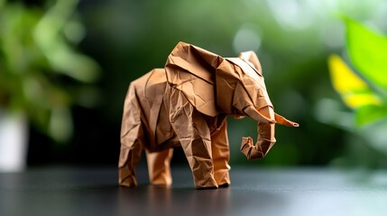 Fototapeta premium Origami Elephant in a Lush Green Setting