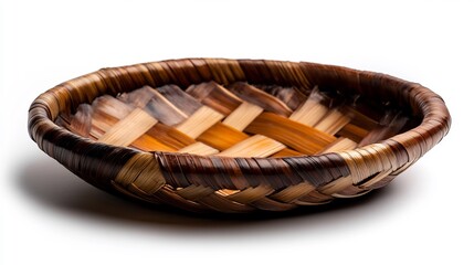Obraz premium Handwoven Bamboo Serving Tray, Rustic Brown and Beige Tones, Isolated on White Background