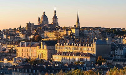 Fototapeta premium Angoul?me cityscape at sunset with historic architecture and cathedral