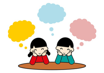コピースペース　笑顔で想像する男の子と女の子　2