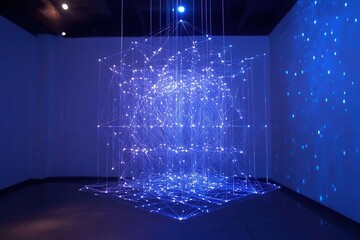 geometric light installation with fiber optic threads creating 3d constellation patterns