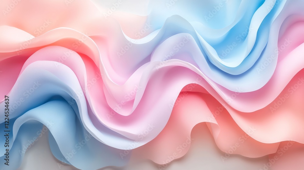 Poster minimalistic background featuring abstract curved lines in soft pastel colors on a white canvas