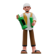  Muslim man beats the gong 3d, 3d icon, 3d illustration, style, render, rendering, Suitable for website, mobile app, print, presentation, infographic and any other project.